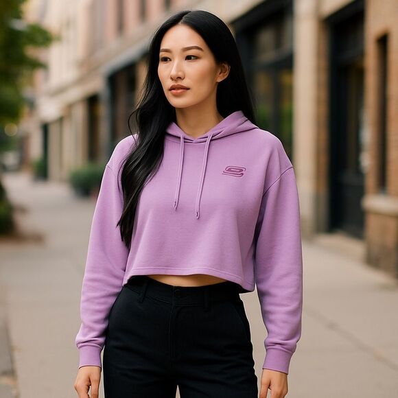 Skechers Women's Pink Washed Crop Hoodie Sweatshirt Size Large - Picture 1 of 6